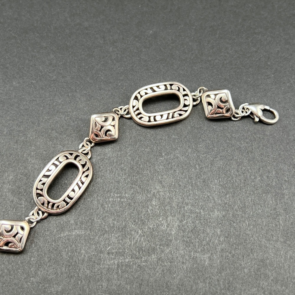 Brighton Bracelet Silver Deco Scrollwork Oval Square Link Retired - Picture 7 of 10